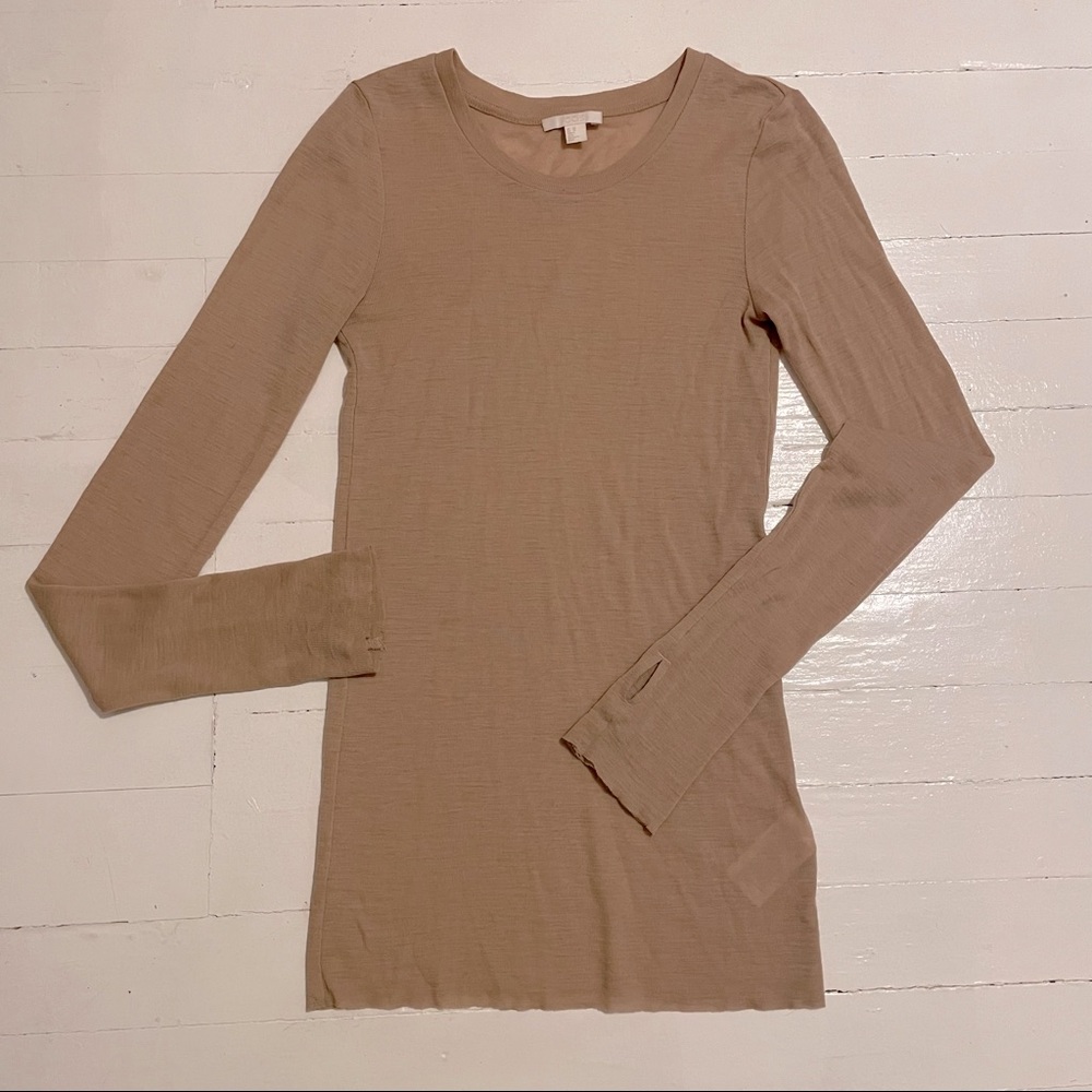 COS sheer wool long sleeve top in beige, XS